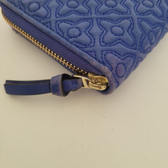 Tory Burch Solid Blue Quilted Leather Zip Around Large Wallet Long Clutch Logo - Picture 8 of 9